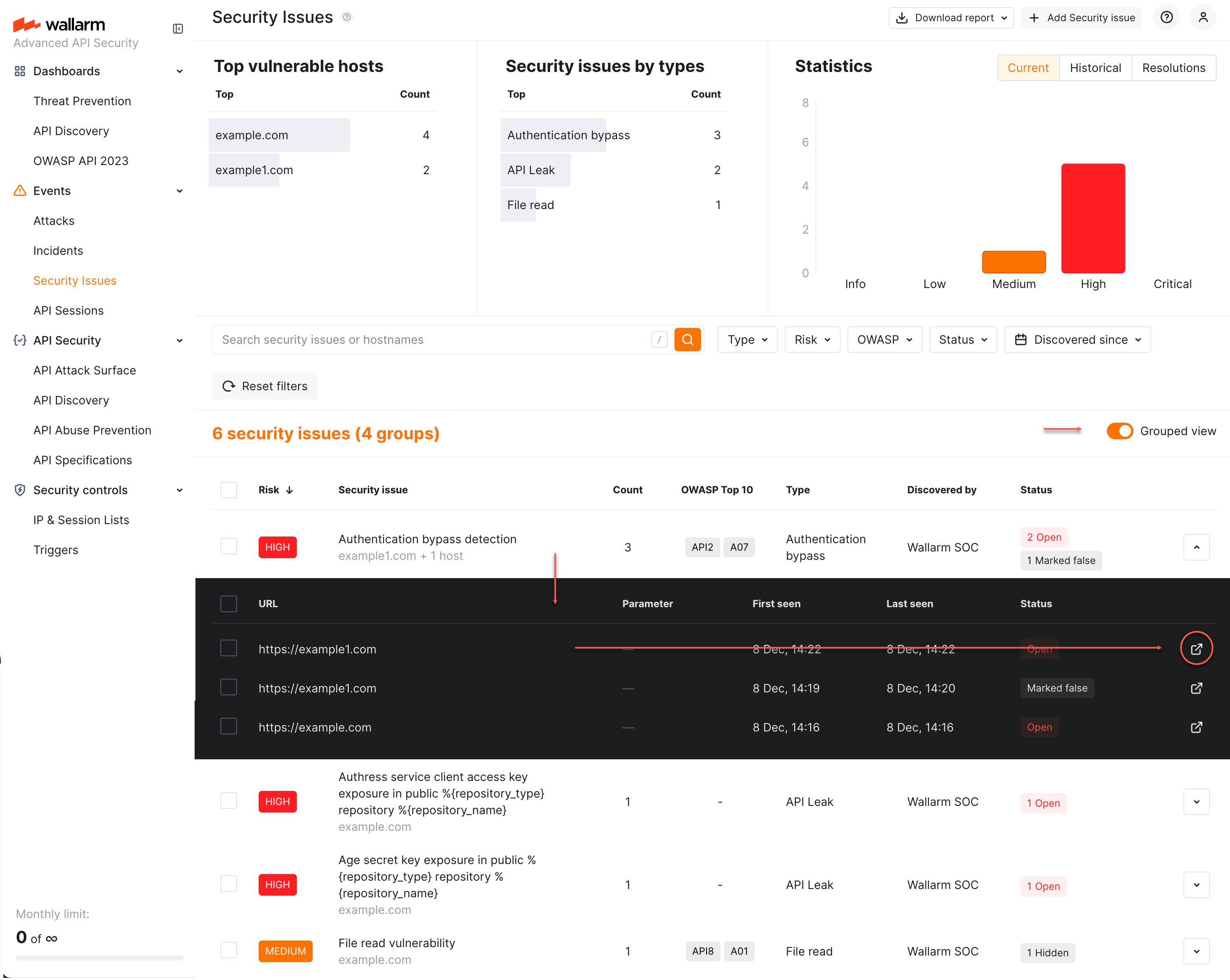 Security issues - grouped view