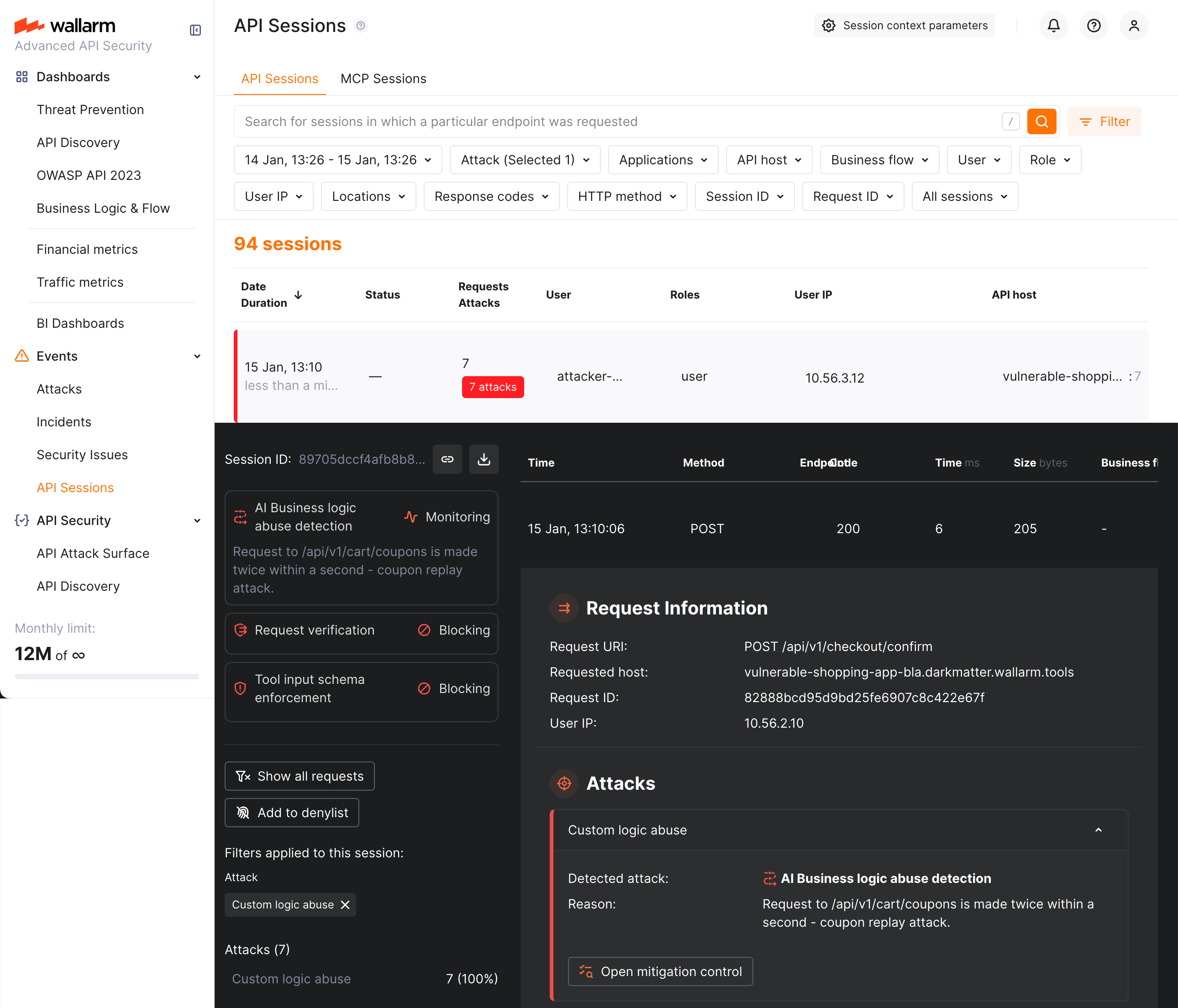 API Sessions - session with detected business logic abuse