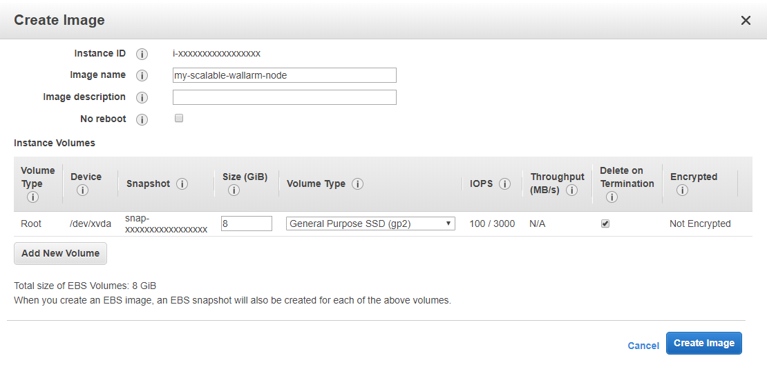 Configuring parameters in the AMI creation wizard
