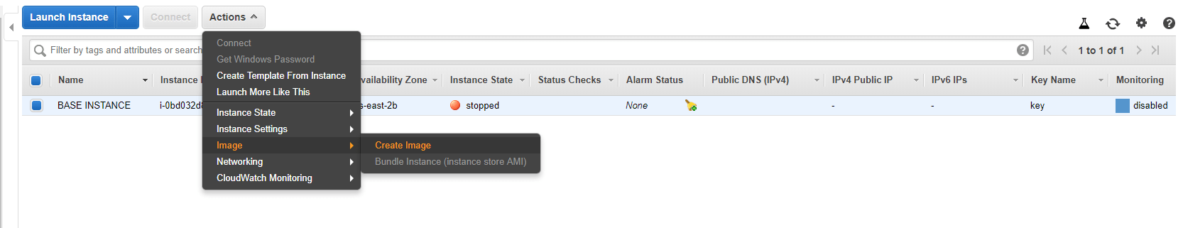 Launching the AMI creation wizard