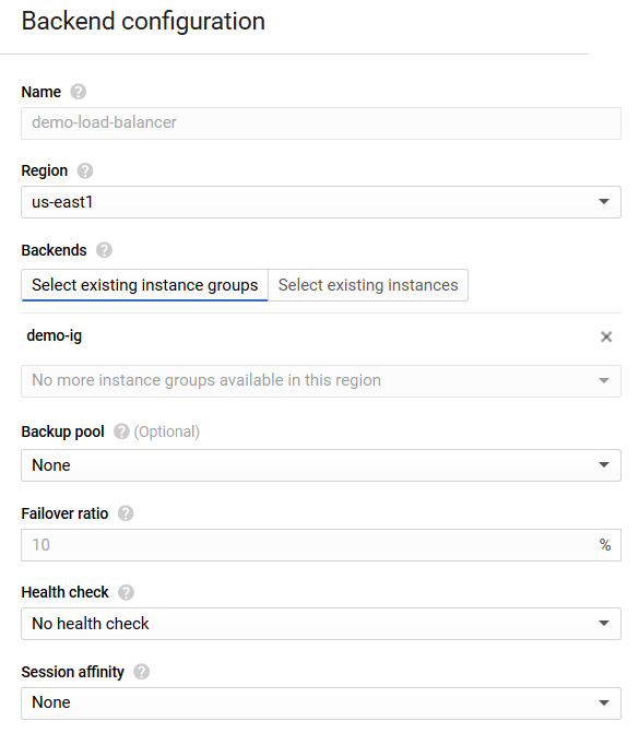 Configuring a backend