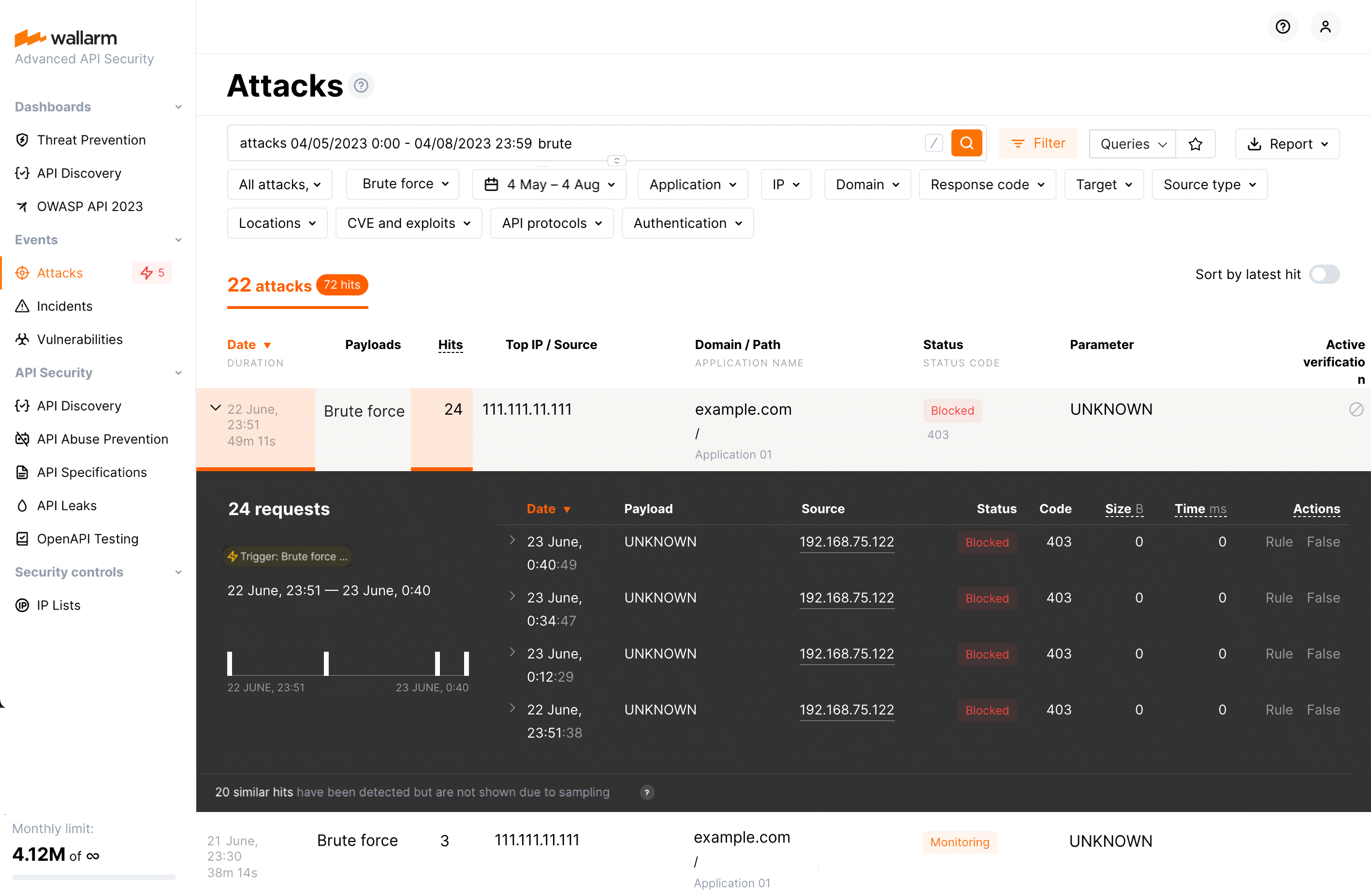Events related to denylisted IPs - sending data enabled