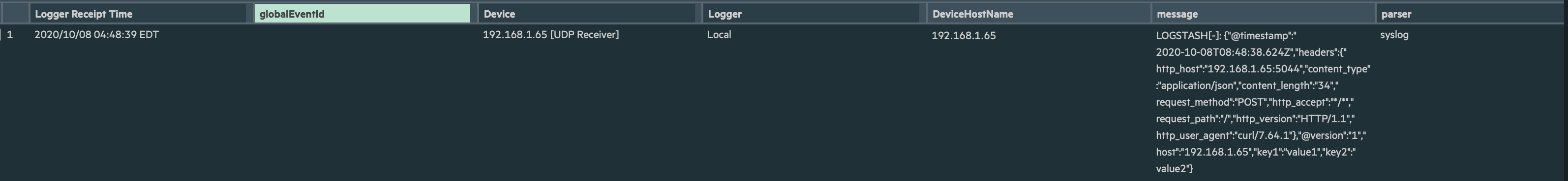 ArcSight Logger event