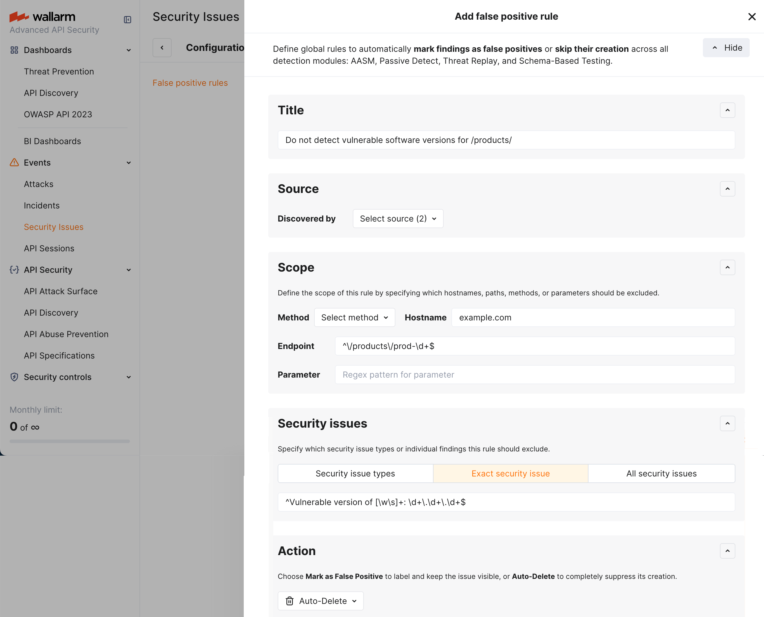 False positive rule - example configuration