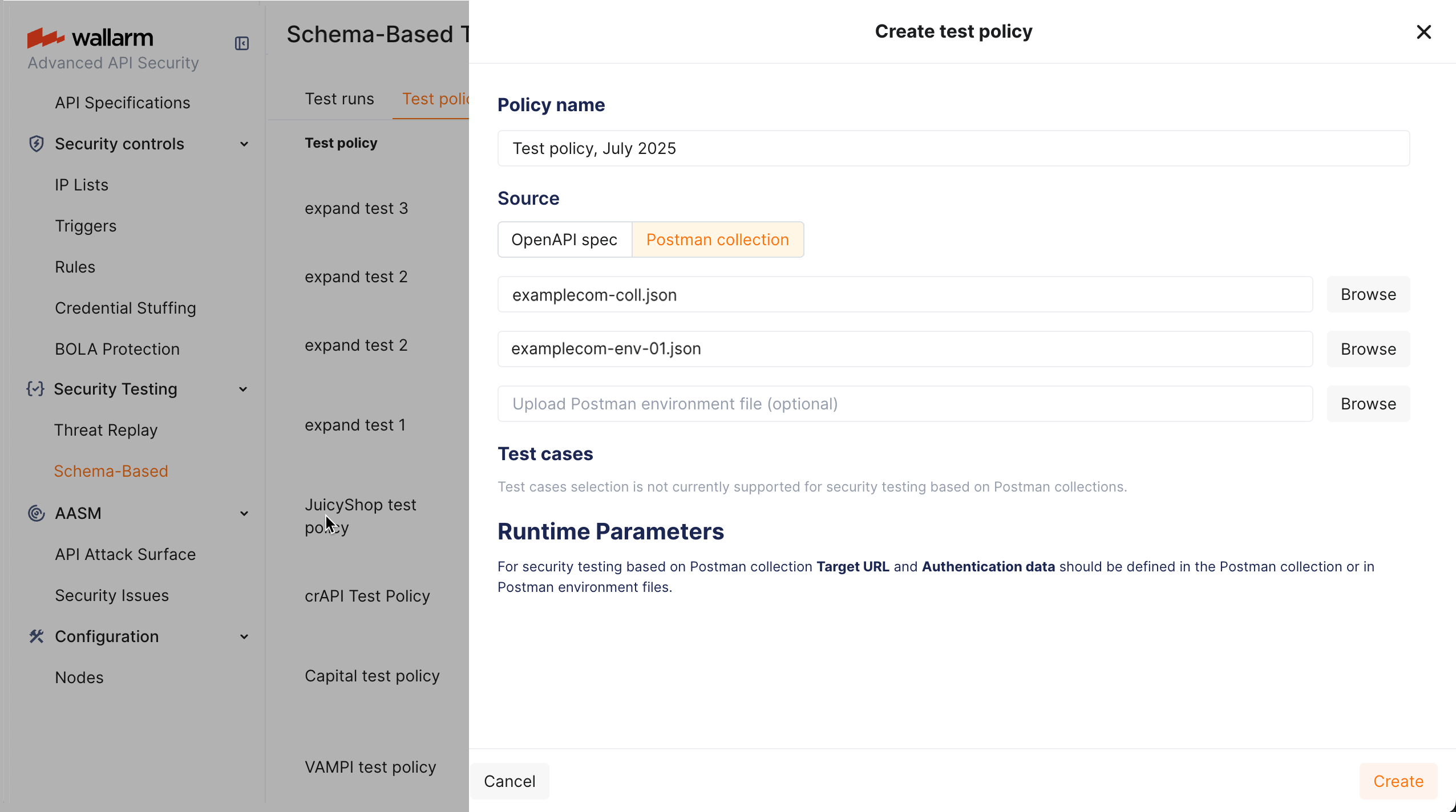 Schema-Based Testing - creating test policy based on Postman collection